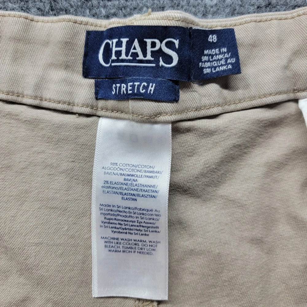 Chaps Mens Khaki Tan Stretch Chino Shorts Size 48 Flat Front Cotton Twill Casual